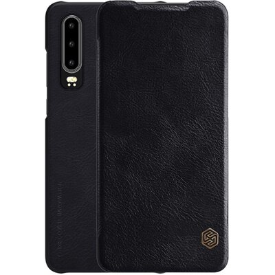 Nillkin Qin Telefontok álló, bőr hatású (flip, oldalra nyíló, bankkártya tartó) Fekete [Huawei P30]