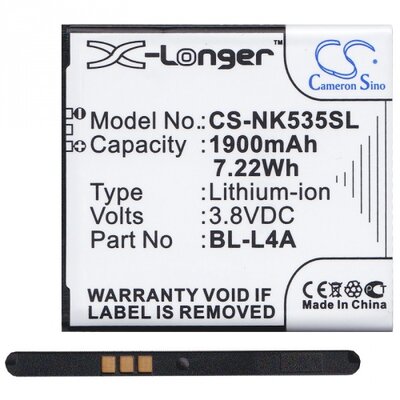 Cameron sino CS-NK535SL utángyártott akkumulátor 1900 mAh LI-ION (BL-L4A kompatibilis) [Microsoft Lumia 535]