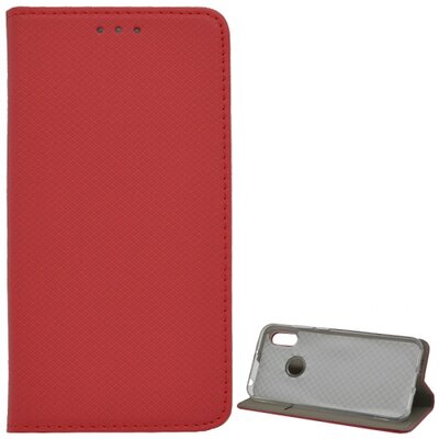 Telefontok álló, bőr hatású (flip, oldalra nyíló, asztali tartó funkció, rombuszminta) Piros [Huawei Y6 (2019)]
