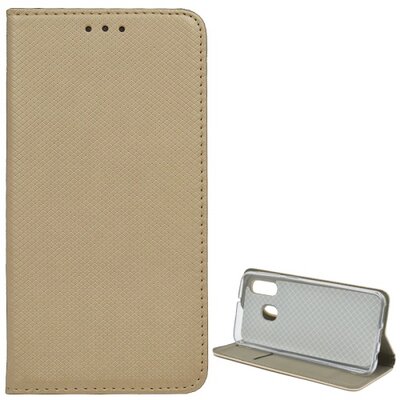 Telefontok álló, bőr hatású (flip, oldalra nyíló, asztali tartó funkció, rombuszminta) Arany [Samsung Galaxy A40 (SM-405F)]