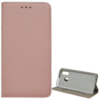 Telefontok álló, bőr hatású (flip, oldalra nyíló, asztali tartó funkció, rombuszminta) RoseGold [Samsung Galaxy A40 (SM-405F)]