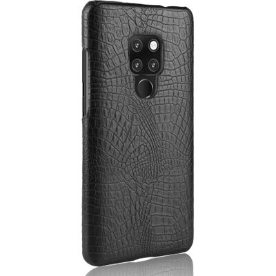 Műanyag hátlapvédő telefontok (bőrbevonat, krokodilbőr minta) Fekete [Huawei Mate 20]