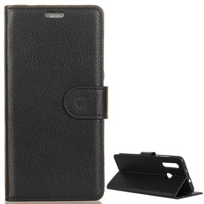 Telefontok álló, bőr hatású (flip, oldalra nyíló, asztali tartó funkció, prémium) Fekete [Huawei P30 Lite]