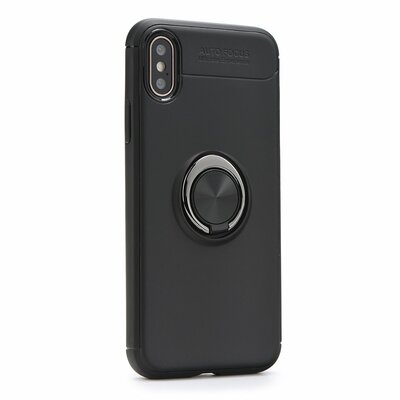 Forcell Ring szilikon hátlapvédő telefontok, integrált gyűrűvel és fémlappal - Huawei P30, Fekete