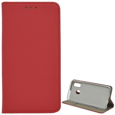 Telefontok álló, bőr hatású (flip, oldalra nyíló, asztali tartó funkció, rombuszminta) Piros [Samsung Galaxy A40 (SM-405F)]