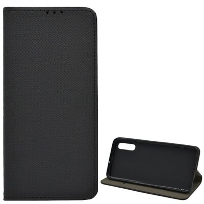 Telefontok álló, bőr hatású (flip, oldalra nyíló, asztali tartó funkció, rombuszminta) Fekete [Samsung Galaxy A50 (SM-505F)]