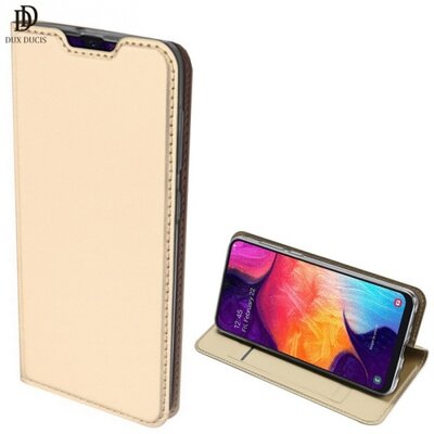DUX DUCIS SKIN PRO Telefontok álló, bőr hatású (flip, oldalra nyíló, bankkártya tartó, asztali tartó funkció) Arany [Samsung Galaxy A50 (SM-505F)]