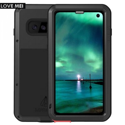 LOVE MEI Defender hátlapvédő telefontok gumi (ütésálló, fém keret) Fekete [Samsung Galaxy S10 (SM-G973)]