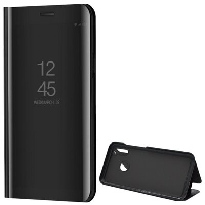Telefontok álló (aktív flip, oldalra nyíló, asztali tartó funkció, tükrös felület, Mirror View Case) Fekete [Huawei P Smart (2019)]