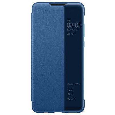 Huawei 51993077 Telefontok álló, bőr hatású (aktív flip, oldalra nyíló, S-View Cover) Kék [Huawei P30 Lite]
