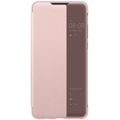 Huawei 51993078 Telefontok álló, bőr hatású (aktív flip, oldalra nyíló, S-View Cover) Rózsaszín [Huawei P30 Lite]