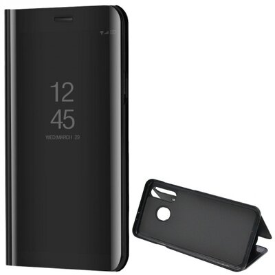 Telefontok álló (aktív flip, oldalra nyíló, asztali tartó funkció, tükrös felület, Mirror View Case) Fekete [Samsung Galaxy A50 (SM-505F)]