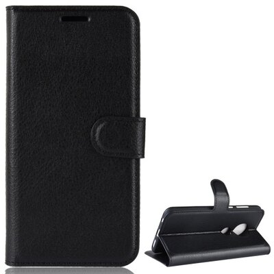 Telefontok álló, bőr hatású (flip, oldalra nyíló, asztali tartó funkció, prémium) Fekete [Motorola Moto G7 (XT1962)]