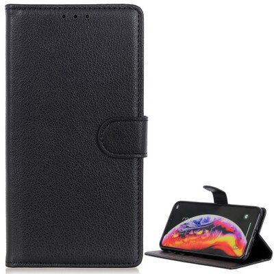Telefontok álló, bőr hatású (flip, oldalra nyíló, asztali tartó funkció, pérmium) Fekete [Samsung Galaxy A10 (SM-105F)]