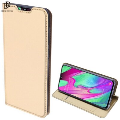 DUX DUCIS SKIN PRO Telefontok álló, bőr hatású (flip, oldalra nyíló, bankkártya tartó, asztali tartó funkció) Arany [Samsung Galaxy A40 (SM-405F)]