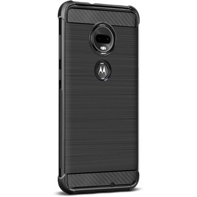 IMAK VEGA hátlapvédő telefontok gumi / szilikon (közepesen ütésálló, légpárnás sarok, szálcsiszolt, karbonminta) Fekete [Motorola Moto G7 (XT1962)]