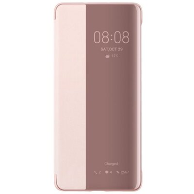 Huawei 51992884 gyári telefontok álló, bőr hatású (aktív flip, oldalra nyíló, S-View Cover) Rózsaszín [Huawei P30 Pro]