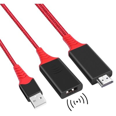 Adatátvitel adatkábel 2in1 (HDMI, USB, Wifi adapter, 1080p minőség, Miracast, dlna, AirPlay) piros-fekete