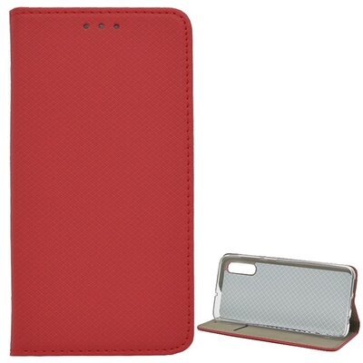 Telefontok álló, bőr hatású (flip, oldalra nyíló, asztali tartó funkció, rombuszminta) Piros [Samsung Galaxy A50 (SM-505F)]