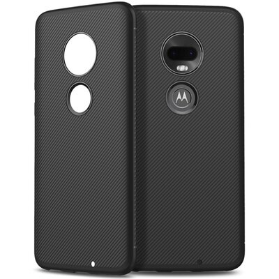 Hátlapvédő telefontok gumi / szilikon (közepesen ütésálló, nyakba akasztható, csíkos minta) Fekete [Motorola Moto G7 (XT1962)]
