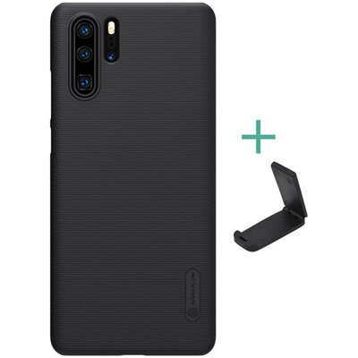 Nillkin Super Frosted műanyag hátlapvédő telefontok (gumírozott, érdes felület + asztali tartó) Fekete [Huawei P30 Pro]