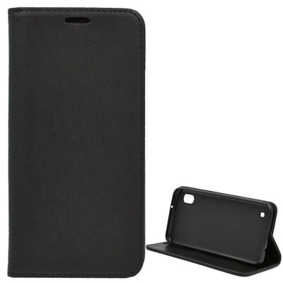 Telefontok álló, bőr hatású (flip, oldalra nyíló, asztali tartó funkció) Fekete [Samsung Galaxy A10 (SM-105F)]