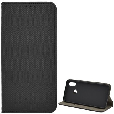 Telefontok álló, bőr hatású (flip, oldalra nyíló, asztali tartó funkció, rombuszminta) Fekete [Huawei P Smart+ Plus (Nova 3i)]