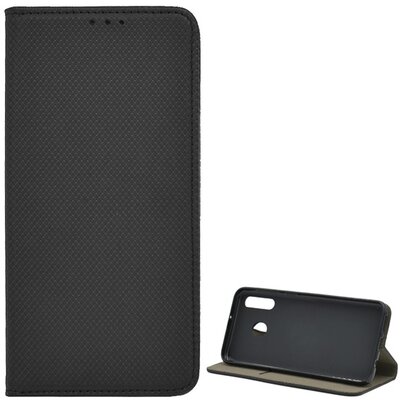 Telefontok álló, bőr hatású (flip, oldalra nyíló, asztali tartó funkció, rombuszminta) Fekete [Samsung Galaxy M30 (SM-M305F)]