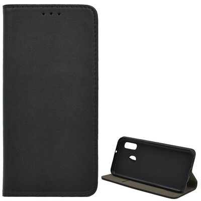 Telefontok álló, bőr hatású (flip, oldalra nyíló, asztali tartó funkció) Fekete [Samsung Galaxy A20e (SM-202F)]