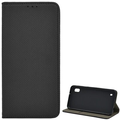 Telefontok álló, bőr hatású (flip, oldalra nyíló, asztali tartó funkció, rombuszminta) Fekete [Samsung Galaxy A10 (SM-105F)]
