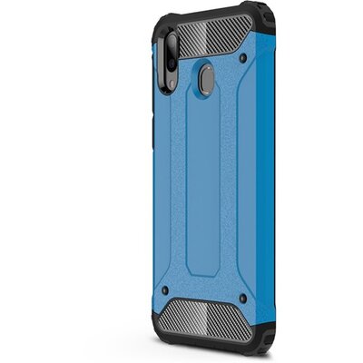Defender műanyag hátlapvédő telefontok (közepesen ütésálló, légpárnás sarok, gumi / szilikon belső, fémhatás) VilágosKék [Samsung Galaxy M20 (SM-M205F)]