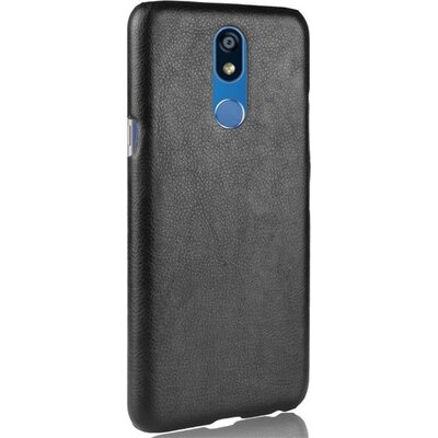 Műanyag hátlapvédő telefontok (bőrbevonat) Fekete [LG K40 LMX420 (K12+ Plus)]
