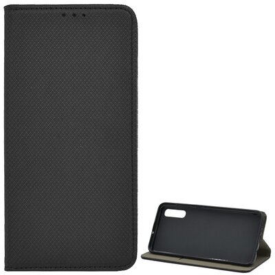Telefontok álló, bőr hatású (flip, oldalra nyíló, asztali tartó funkció, rombuszminta) Fekete [Samsung Galaxy A70 (SM-A705F)]