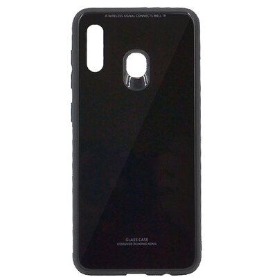 Műanyag hátlapvédő telefontok (közepesen ütésálló, üveg hátlap) Fekete [Samsung Galaxy A30 (SM-A305F)]