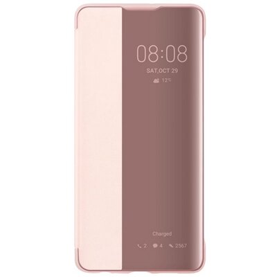 HUAWEI 51992862 gyári telefontok álló, bőr hatású (aktív flip, oldalra nyíló, S-View Cover) Rózsaszín [Huawei P30]