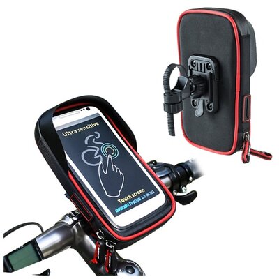 WHEEL UP kerékpáros telefontartó (360°-ban forgatható, napellenző, kormányra rögzíthető, vízálló, 5.8" méret), piros