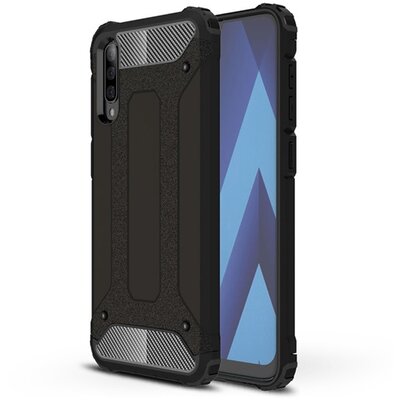 Defender műanyag Hátlapvédő telefontok (közepesen ütésálló, gumi / szilikon belső, fémhatás) Fekete [Samsung Galaxy A50 (SM-A505F)]
