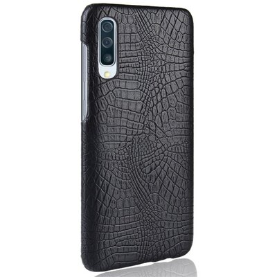 Műanyag Hátlapvédő telefontok (bőrbevonat, krokodilbőr minta) Fekete [Samsung Galaxy A50 (SM-A505F)]