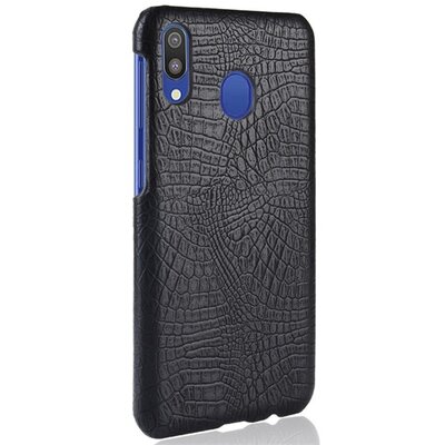 Műanyag Hátlapvédő telefontok (bőrbevonat, krokodilbőr minta) Fekete [Samsung Galaxy A40 (SM-A405F)]