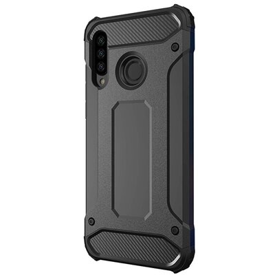 Defender műanyag Hátlapvédő telefontok (közepesen ütésálló, légpárnás sarok, gumi / szilikon belső, fémhatás) Fekete [Huawei P30 Lite (Nova 4e)]