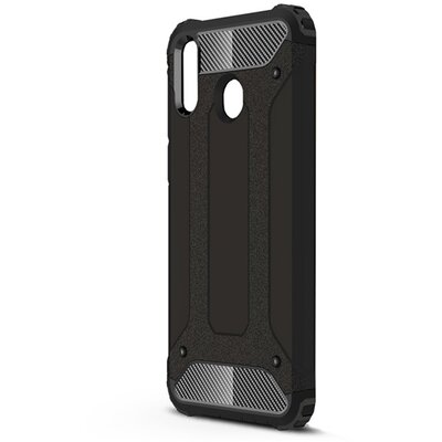 Defender műanyag Hátlapvédő telefontok (közepesen ütésálló, gumi / szilikon belső, fémhatás) Fekete [Samsung Galaxy A30 (SM-A305F)]