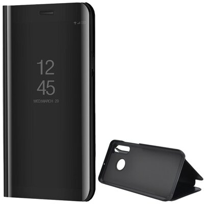 Telefontok álló (aktív flip, oldalra nyíló, asztali tartó funkció, tükrös felület, Mirror View Cover) Fekete [Huawei P30 Lite (Nova 4e)]