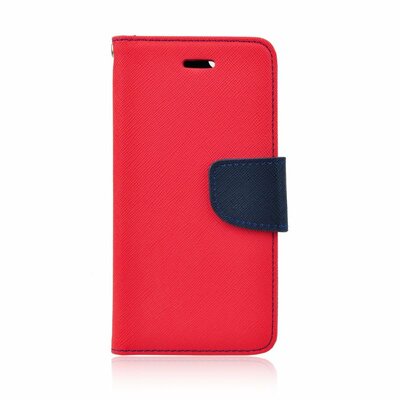 Oldalra nyíló flipes telefontok, kellemes bőr hatású, bankkártya zseb, kitámasztható - Huawei P30 Lite, Piros-Tengerkék