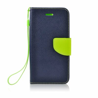 Oldalra nyíló flipes telefontok, kellemes bőr hatású, bankkártya zseb, kitámasztható - Xiaomi Note 7, Tengerkék-Limezöld