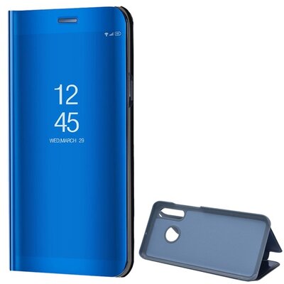 Telefontok álló (aktív flip, oldalra nyíló, asztali tartó funkció, tükrös felület, Mirror View Cover) Kék [Huawei P30 Lite (Nova 4e)]