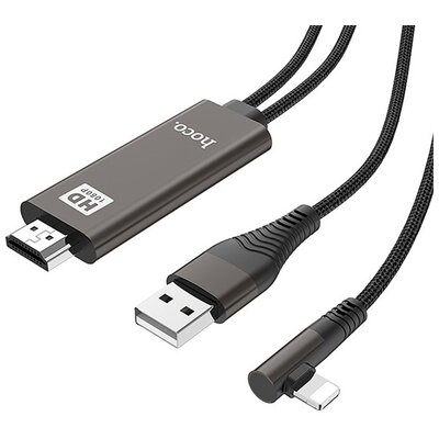 HOCO UA14 TV / HDMI adapter kábel, (lightning 8 pin, USB, 90fokos, 2m) FEKETE