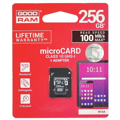 GOODRAM M1AA-2560R12 MEMÓRIAKÁRTYA TransFlash 256GB (microSDHC - Class 10, UHS-1) + SD adapter