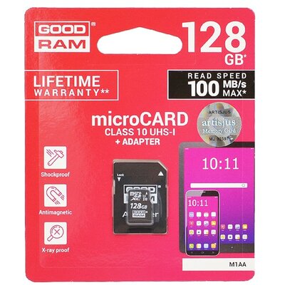 GOODRAM M1AA-1280R12 MEMÓRIAKÁRTYA TransFlash 128GB (microSDHC - Class 10, UHS-1) + SD adapter