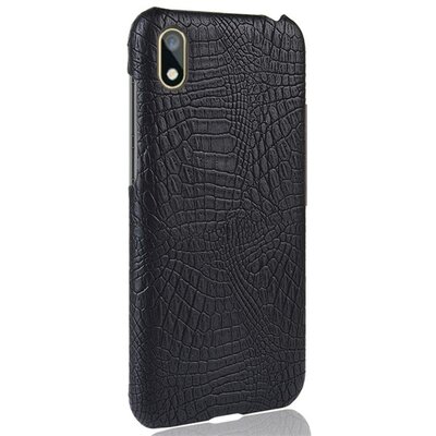 Műanyag Hátlapvédő telefontok (bőrbevonat, krokodilbőr minta) Fekete [Huawei Y5 (2019), Honor 8S]