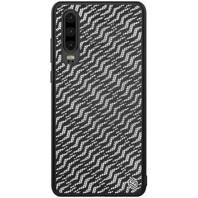 Nillkin GRADIENT CASE műanyag hátlapvédő telefontok (szilikon keret, fényvisszaverő bőr hátlap) Fekete / Ezüst [Huawei P30]